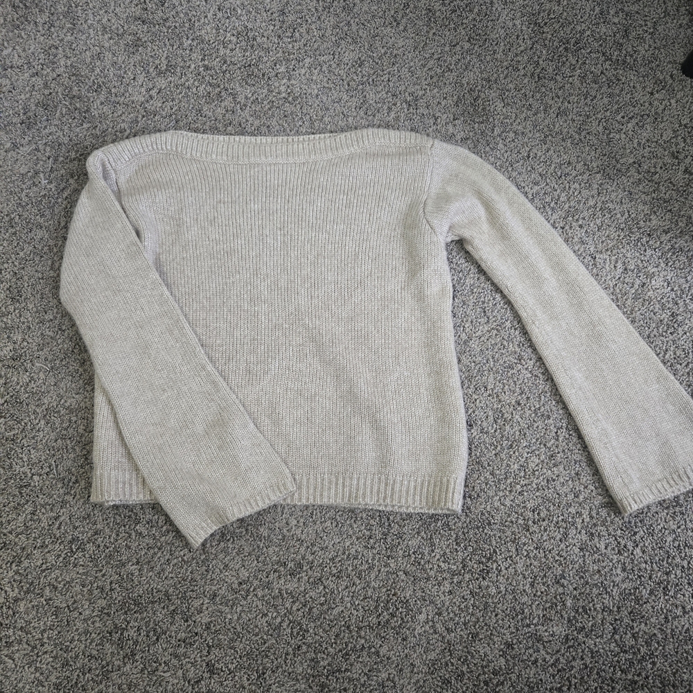 White House Black Market Off-the-Shoulder Lightweight Sweater in Light Gray